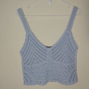 Sans Souchi 100% Cotton Crochet Crop Top Baby Blue Size L